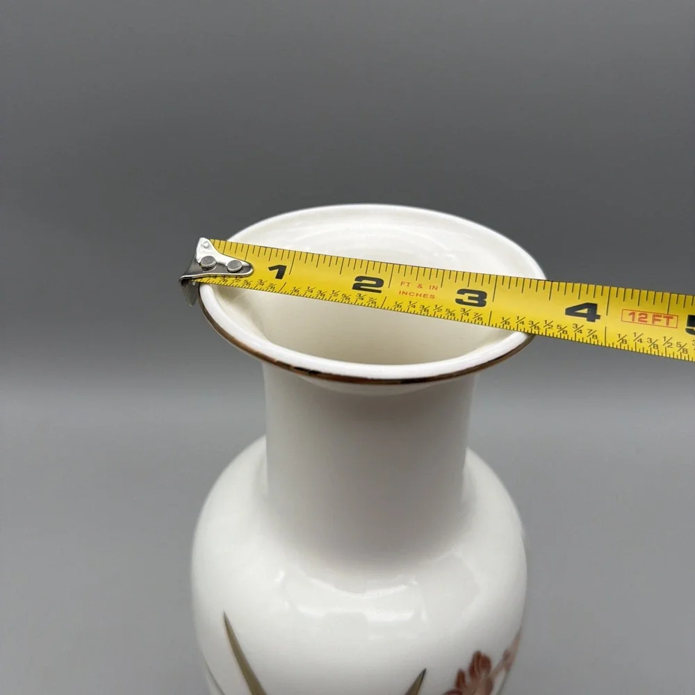 Vintage Japan MCM White Flower Vase Orange  Gold Iris Fine China